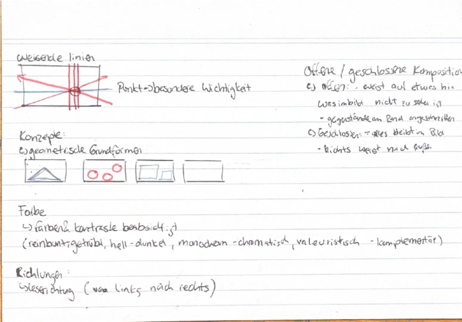 Komposition Aspekte
Geometrischer Mittelpunkt
Geometrischer Mittelpunkt:
↳ durch linjen
Diagonale
Optischer mittelpunti -
es zieht Aufmerksa