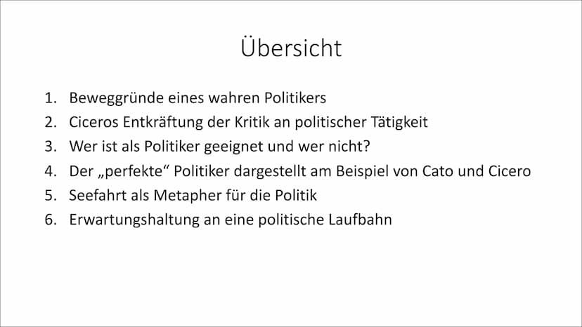 Das wahre Wesen eines
Politikers
Cicero - De re publica
Moritz Huber (LA LK 1) Übersicht
1. Beweggründe eines wahren Politikers
2. Ciceros E