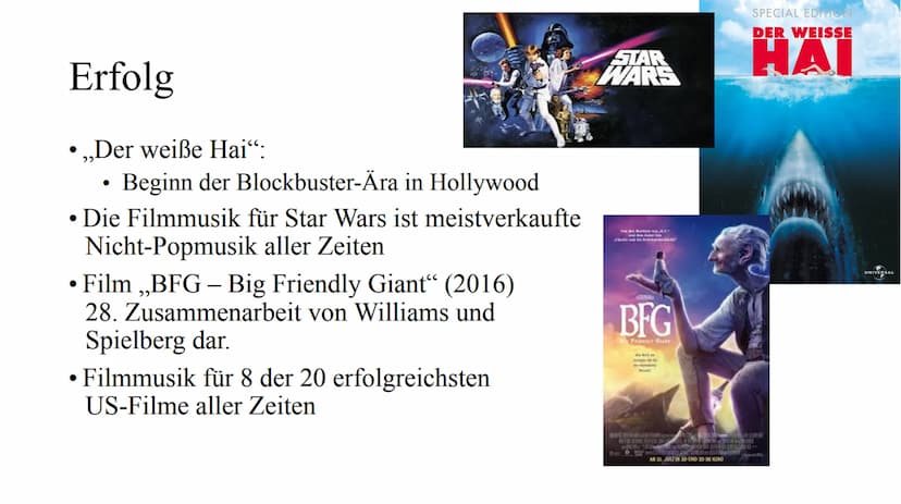 John Williams Werdegang
1932 in New York geboren
Vater: Orchestermusikers
• Mit drei Jahren lernte er Notenlesen
1955 besuchte die Juilliard