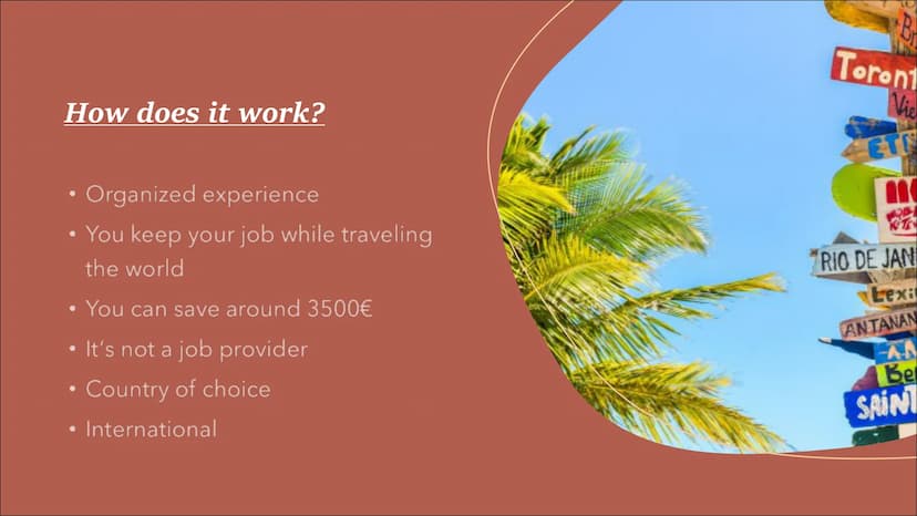 work and travel
WORK
AND
TRAVEL
LIVE
TRAVEL
ADVENTURE Table of contents
-what is "work and travel"?
-what are the best places
to go and why?
