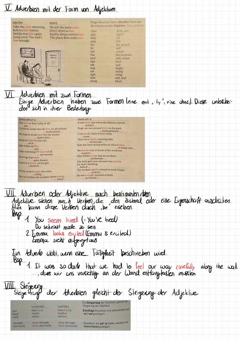 I Unterschied zwischen Adverb und Adjektiv
Adjektiv
EiR Adjektiv gibt an, wie jemand oder etwas ist, d.h. es beschreibt ein Nomen (z. B. dri
