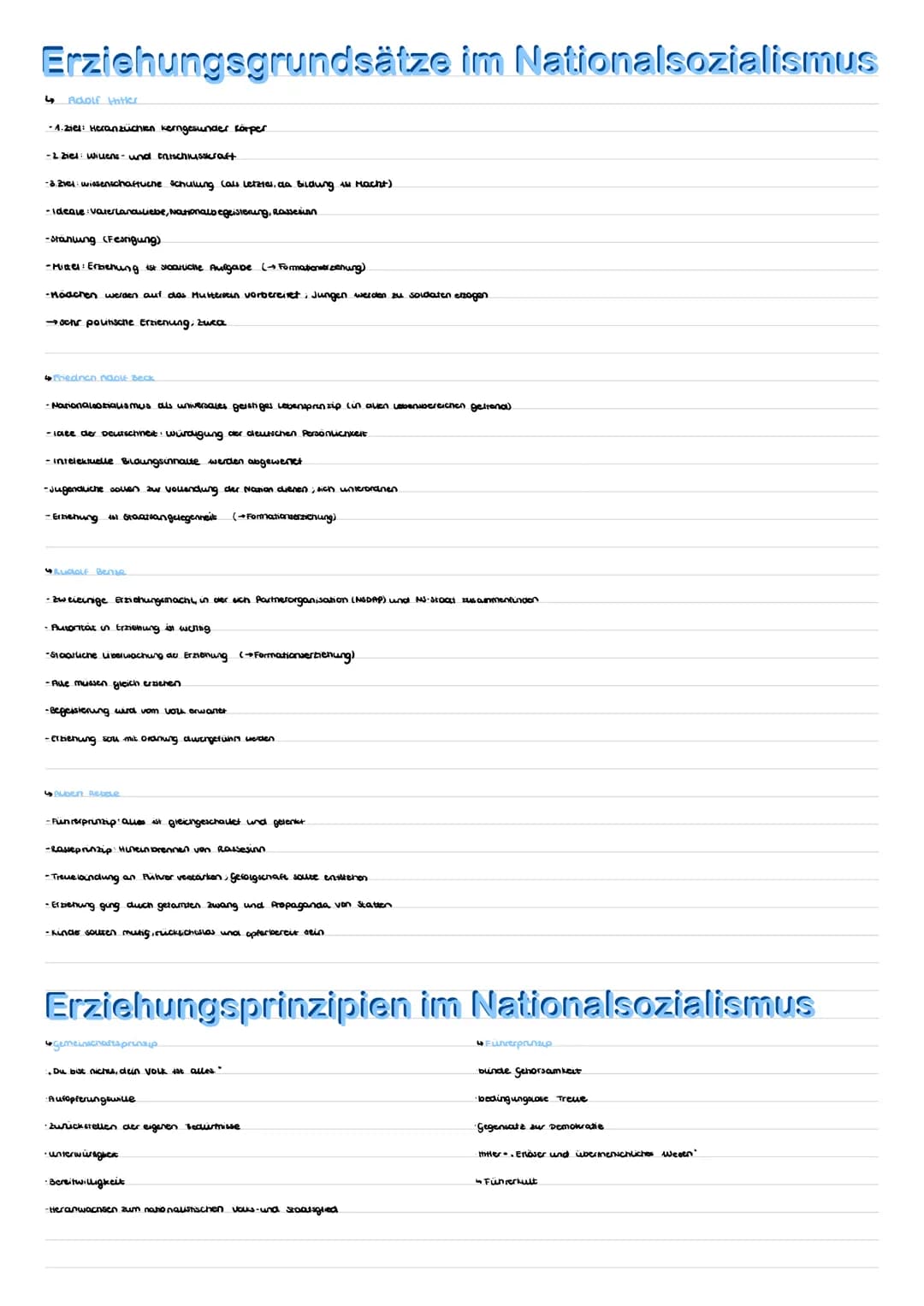 Erziehungsgrundsätze im Nationalsozialismus
4 Adolf Hitler
-1.ziel: Heranzüchien kerngesunder Körper
-2 Ziel: Willens- und Entschlusskraft
-