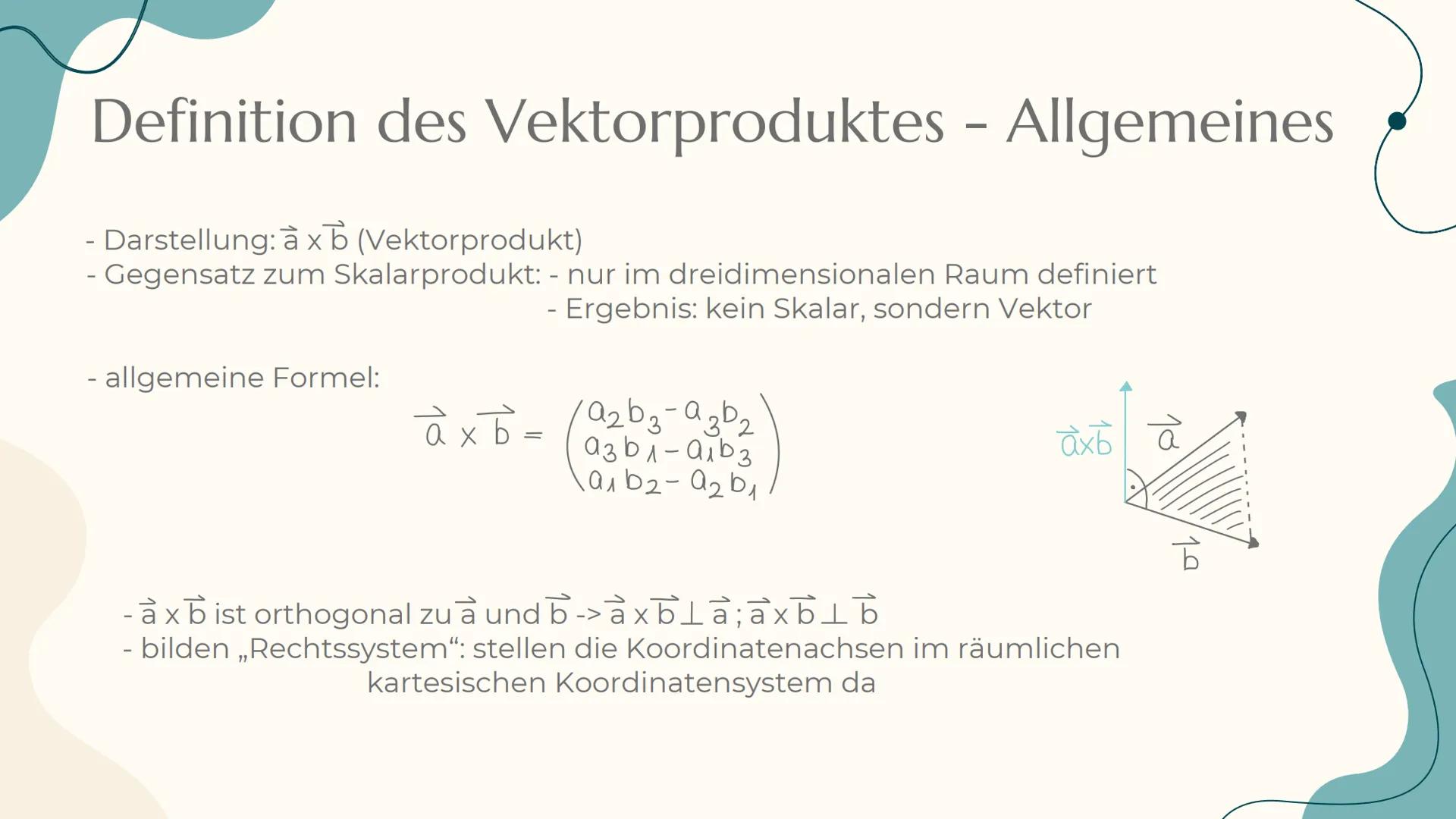 # Vektorprodukt

Ariane MSS 12 M2 Inhaltsverzeichnis

- Definition des Vektorprodukts – Allgemeines
- Rechengesetze für das Vektorprodukt
- 