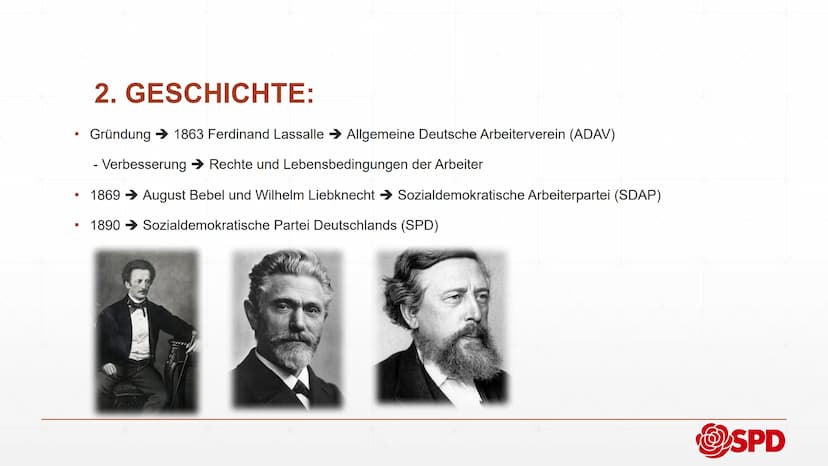@SPD
Sozialdemokratische
Partei Deutschlands
Von INHALTSVERZEICHNIS:
1. Allgemeine Informationen
2.
Geschichte
3. Mitglieder
4. Olaf Scholz

