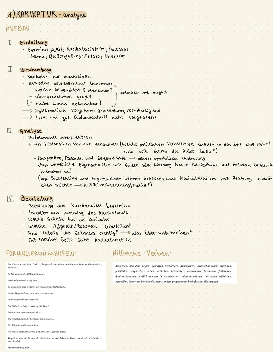  1.) KARIKATUR-analyse
AUFBAU
I. Einleitung
Erscheinungsjahr; Karikaturist: in; Adressat
Thema, Quellengakung; Anlass; Intention
II Beschrei