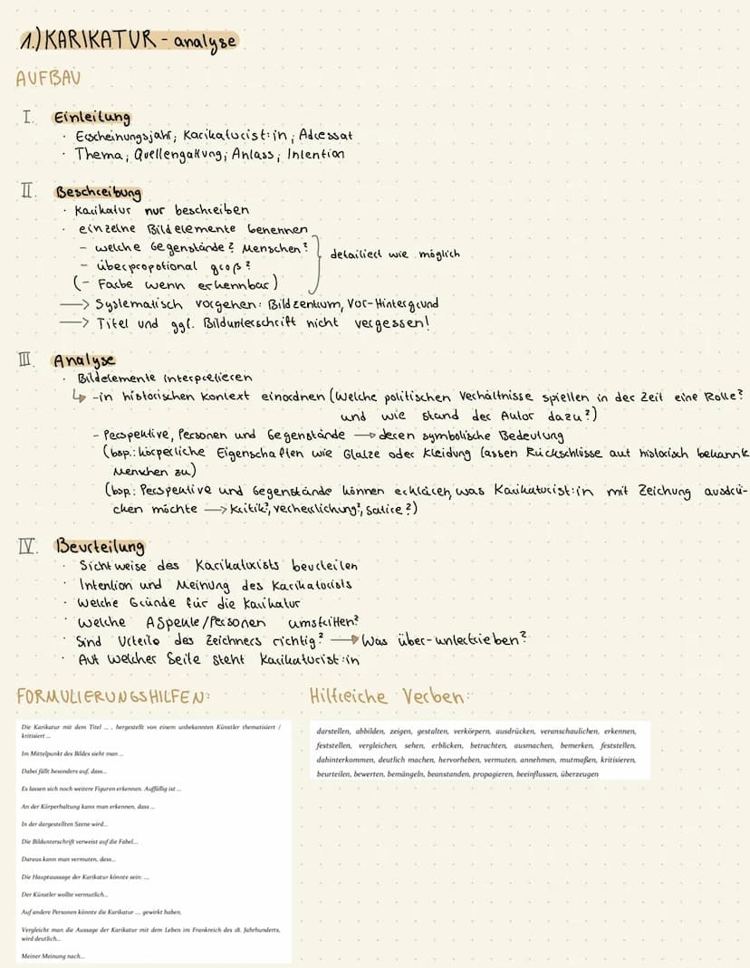  1.) KARIKATUR-analyse
AUFBAU
I. Einleitung
Erscheinungsjahr; Karikaturist: in; Adressat
Thema, Quellengakung; Anlass; Intention
II Beschrei