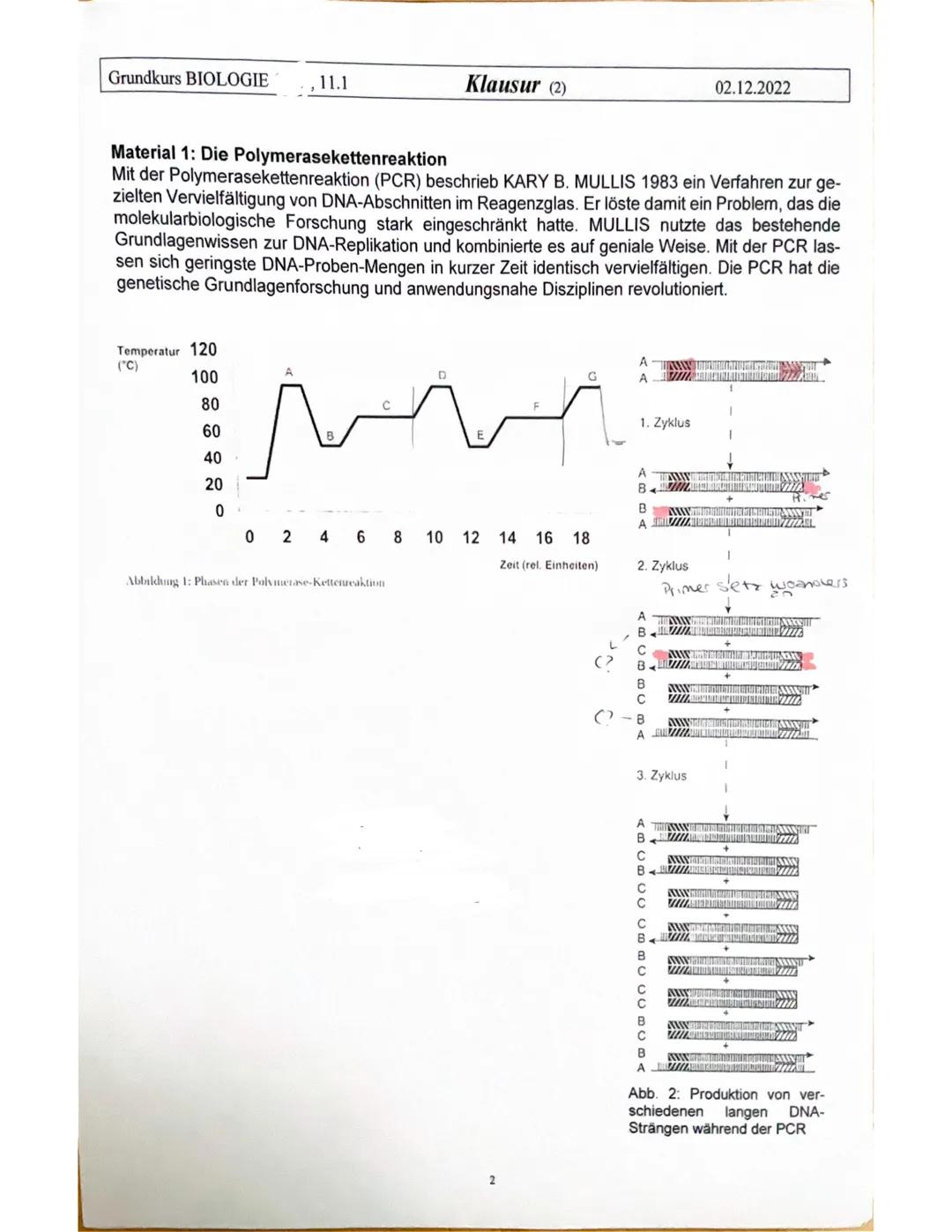 Grundkurs BIOLOGIE
●
Name:
Themen: Molekulare Genetik
Allgemeine Hinweise zur Klausur: Lassen Sie eine viertel Seite Rand! Verwenden Sie Fac