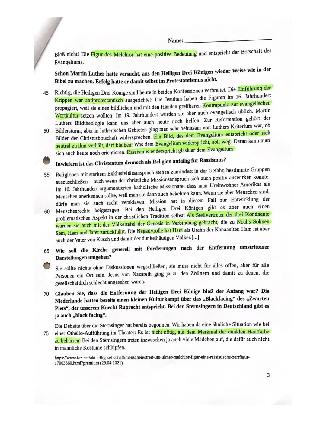 10relrk1
Aufgaben:
2. Kursarbeit
Name:
1. Stellen Sie das biblische Menschenbild aus Genesis 1 dar.
2. Arbeiten Sie aus M1 die kirchengeschi