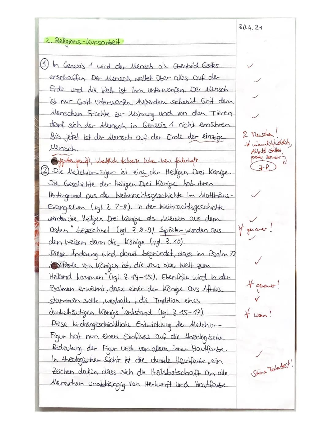 10relrk1
Aufgaben:
2. Kursarbeit
Name:
1. Stellen Sie das biblische Menschenbild aus Genesis 1 dar.
2. Arbeiten Sie aus M1 die kirchengeschi