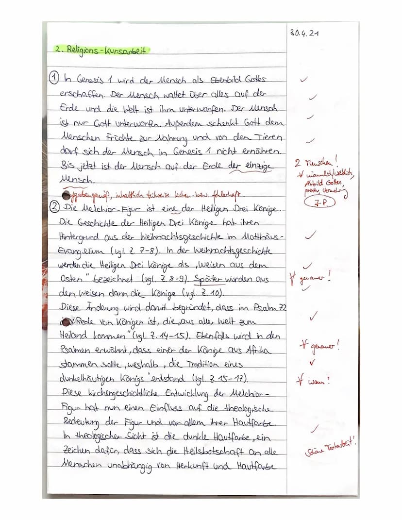 10relrk1
Aufgaben:
2. Kursarbeit
Name:
1. Stellen Sie das biblische Menschenbild aus Genesis 1 dar.
2. Arbeiten Sie aus M1 die kirchengeschi