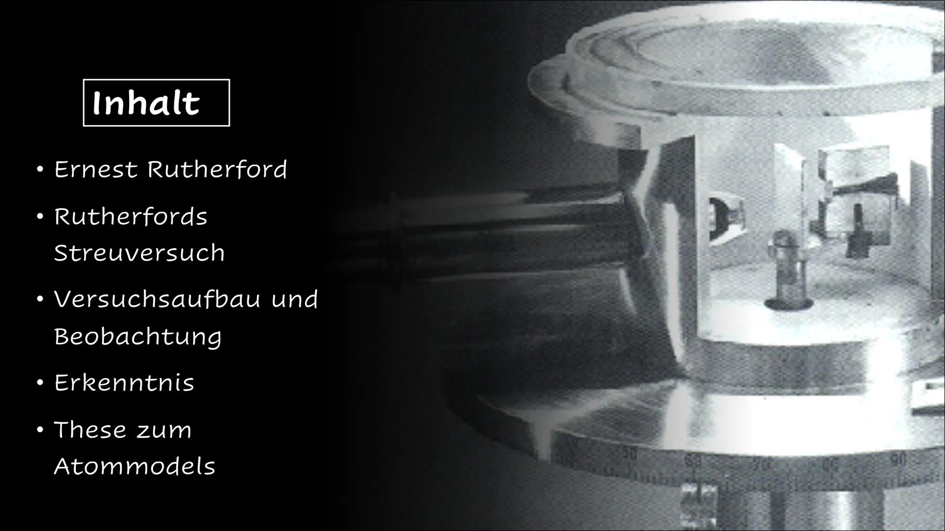 Rutherford-Streuungs
Versuch
Und seine These zum Atomaufbau
I
I
Made by Veronika Krom
///// ●
Inhalt
Ernest Rutherford
Rutherfords
Streuvers