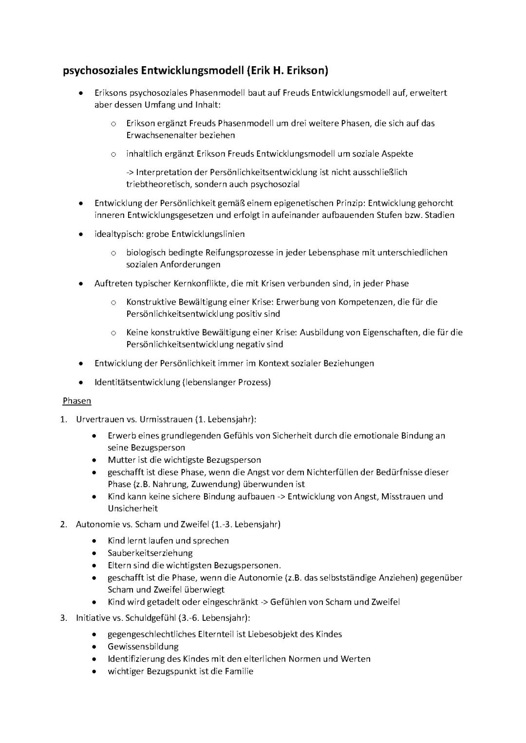 Erikson Stufenmodell PDF: 8 Stufen kurz zusammengefasst und Tabelle