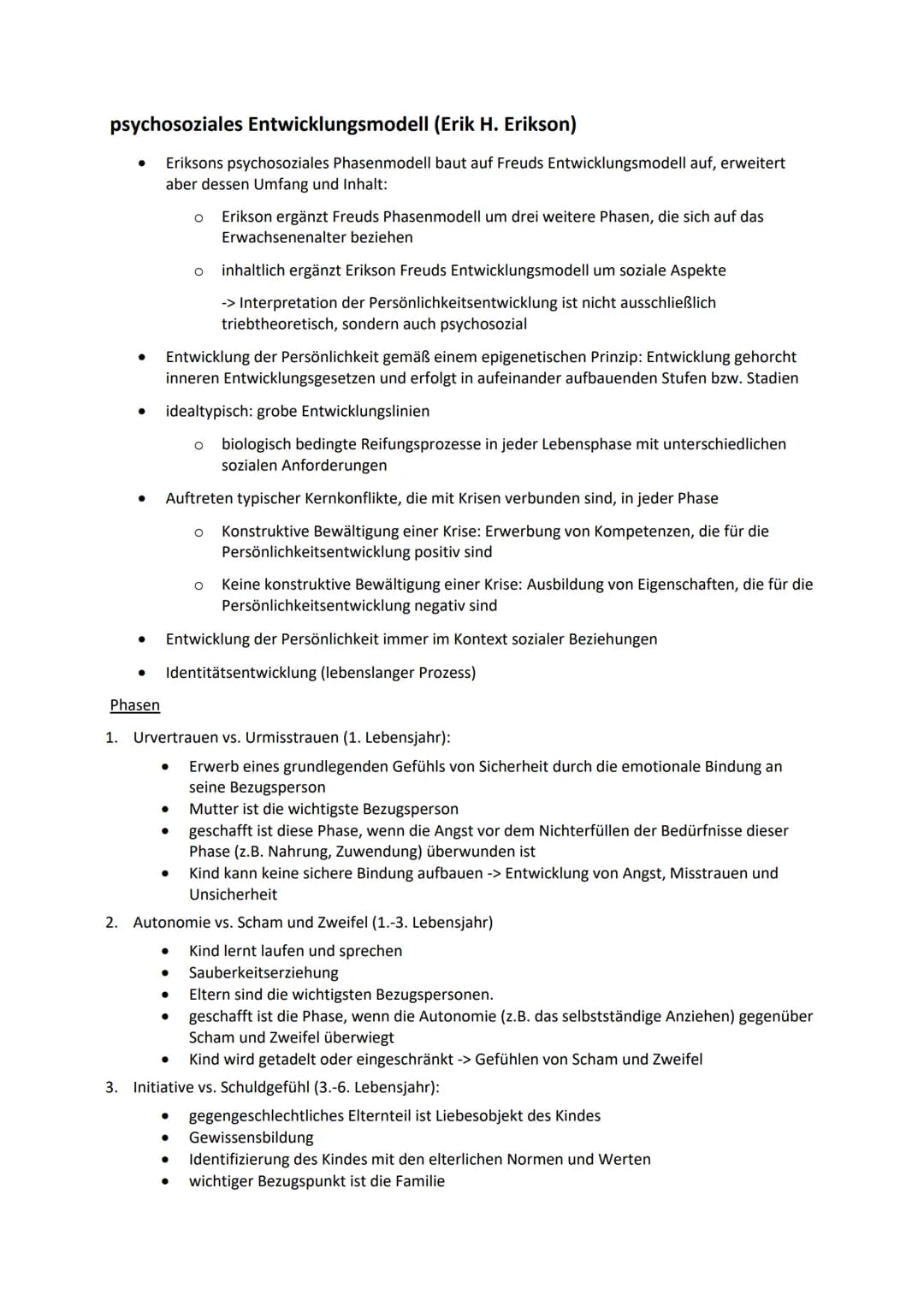 psychosoziales Entwicklungsmodell (Erik H. Erikson)
Eriksons psychosoziales Phasenmodell baut auf Freuds Entwicklungsmodell auf, erweitert
a