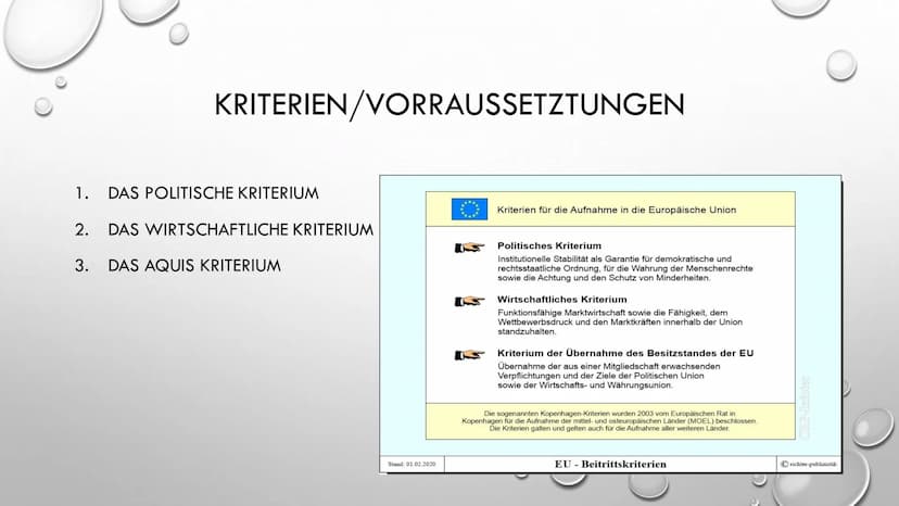 KOPENHAGENER KRITERIEN ●
SEID DEM 22.JUNI 1993 BESCHLOSSEN BEIM EU-GIPFEL IN KOPENHAGEN
• VON DEM EUROPÄISCHEN RAT DER STAATS- UND REGIERUNG