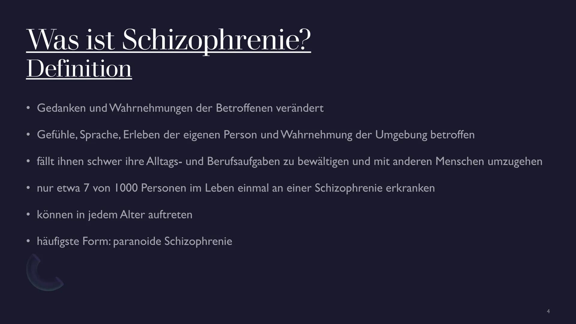 Was ist Schizophrenie?
●
●
●
●
●
●
●
●
●
Symptome:
●
●
●
Ursachen:
●
●
Schizophrenie Handout
Gedanken und Wahrnehmungen der Betroffenen verä