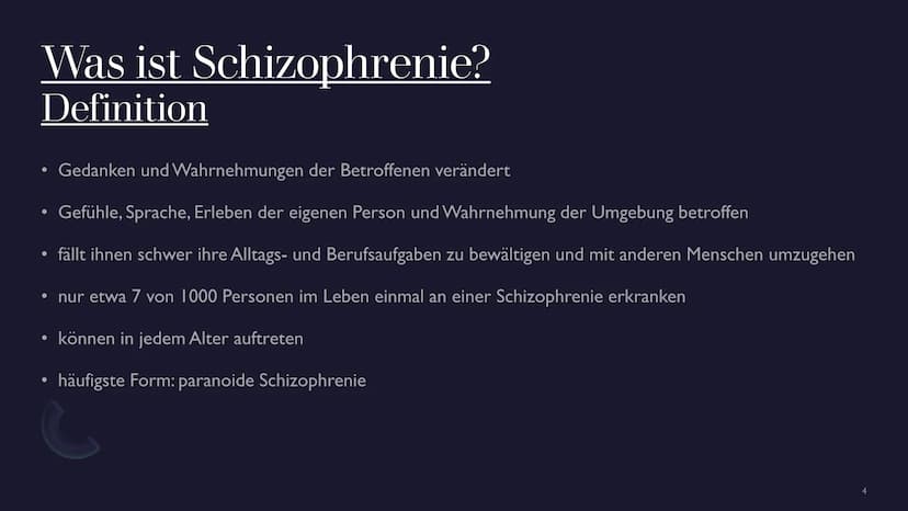 Was ist Schizophrenie?
●
●
●
●
●
●
●
●
●
Symptome:
●
●
●
Ursachen:
●
●
Schizophrenie Handout
Gedanken und Wahrnehmungen der Betroffenen verä