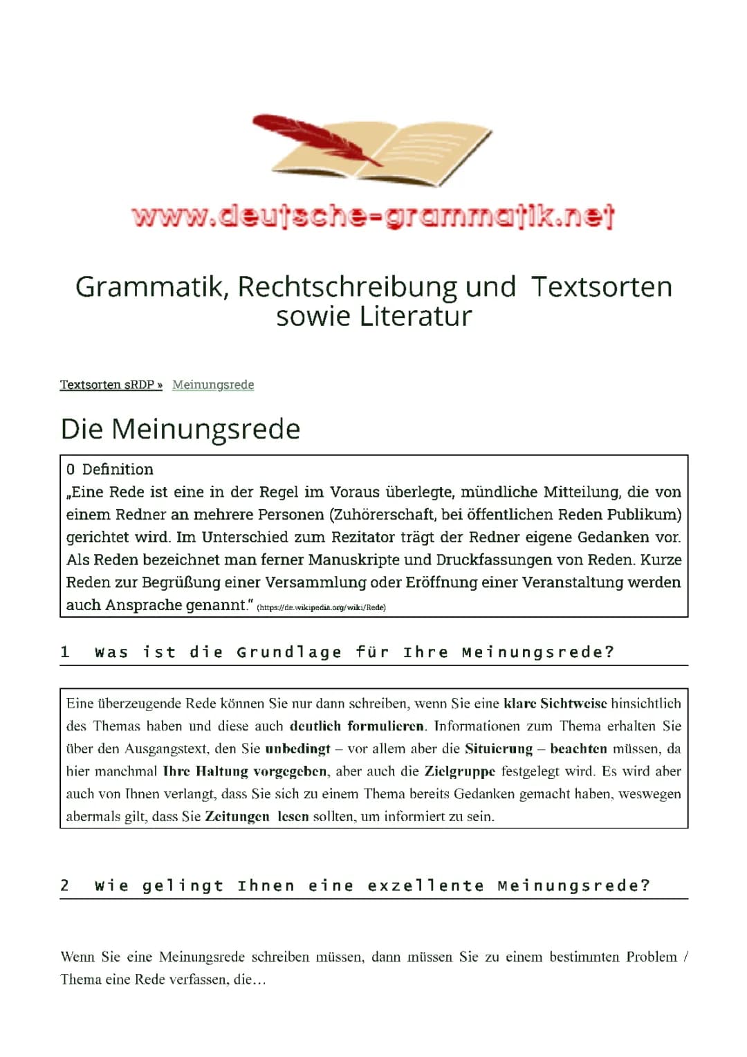 Allgemeines zur Meinungsrede 
