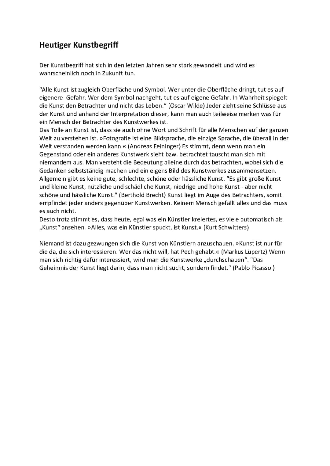 heutiger Kunstbegriff 