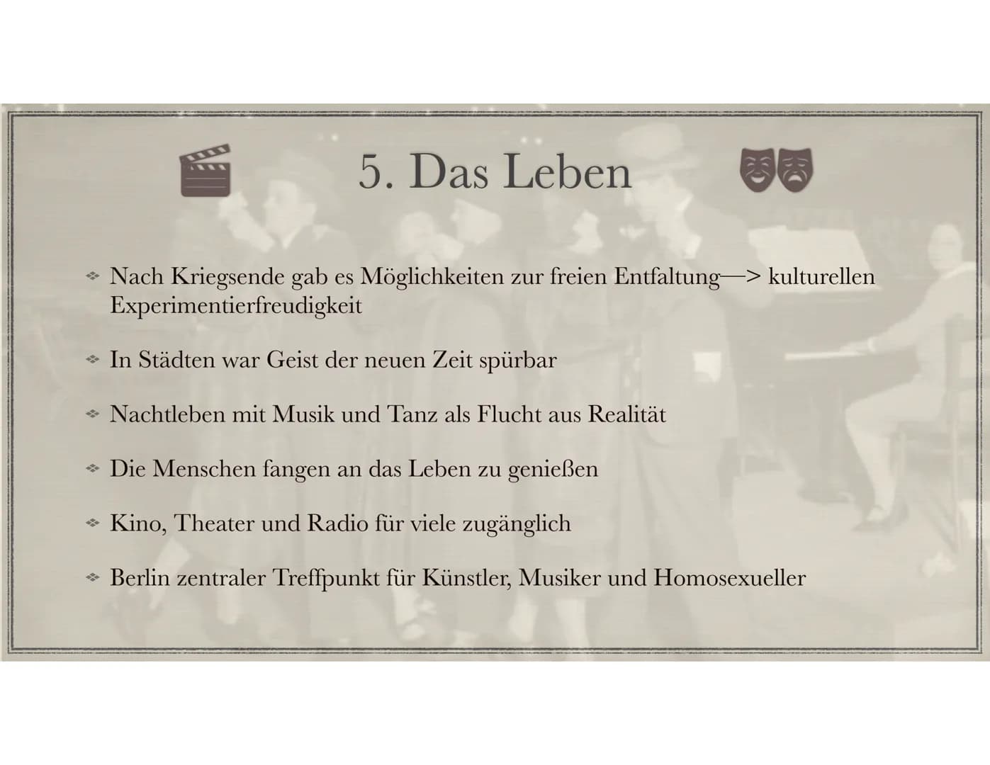 Die Goldenen Zwanziger
Sein oder Schein? 1. Allgemeines
1.1. Zeitstrahl
2.Vorgeschichte und Entwicklung
3. Wirtschaft
3.1. Erfindungen
4. Po