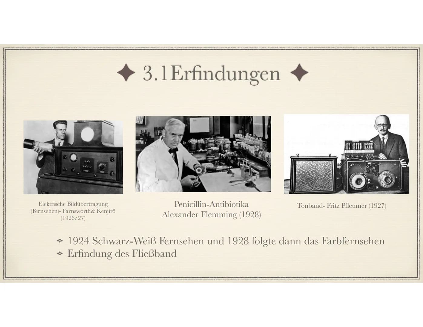 Die Goldenen Zwanziger
Sein oder Schein? 1. Allgemeines
1.1. Zeitstrahl
2.Vorgeschichte und Entwicklung
3. Wirtschaft
3.1. Erfindungen
4. Po
