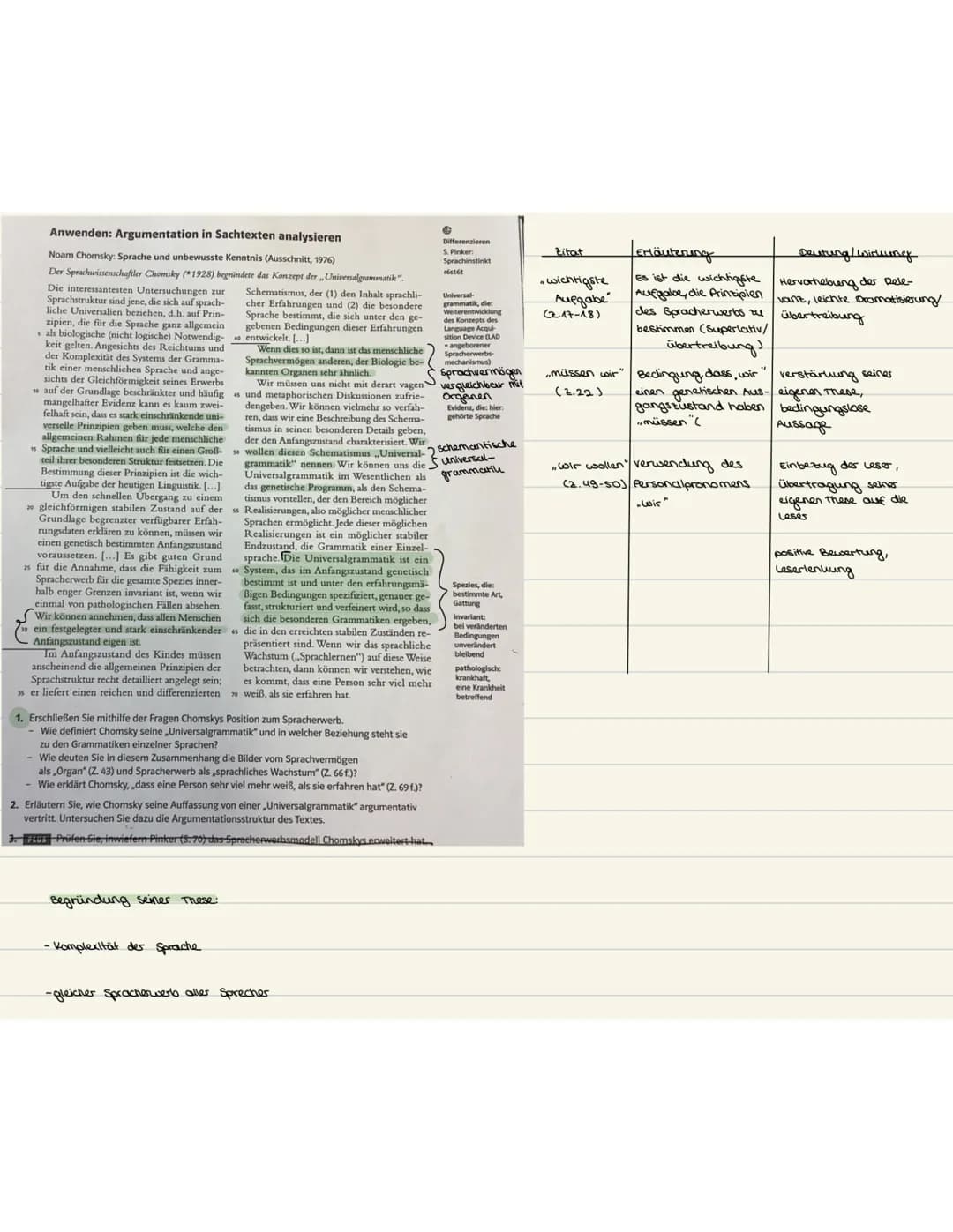 Anwenden: Argumentation in Sachtexten analysieren
Noam Chomsky: Sprache und unbewusste Kenntnis (Ausschnitt, 1976)
Der Sprachwissenschaftler