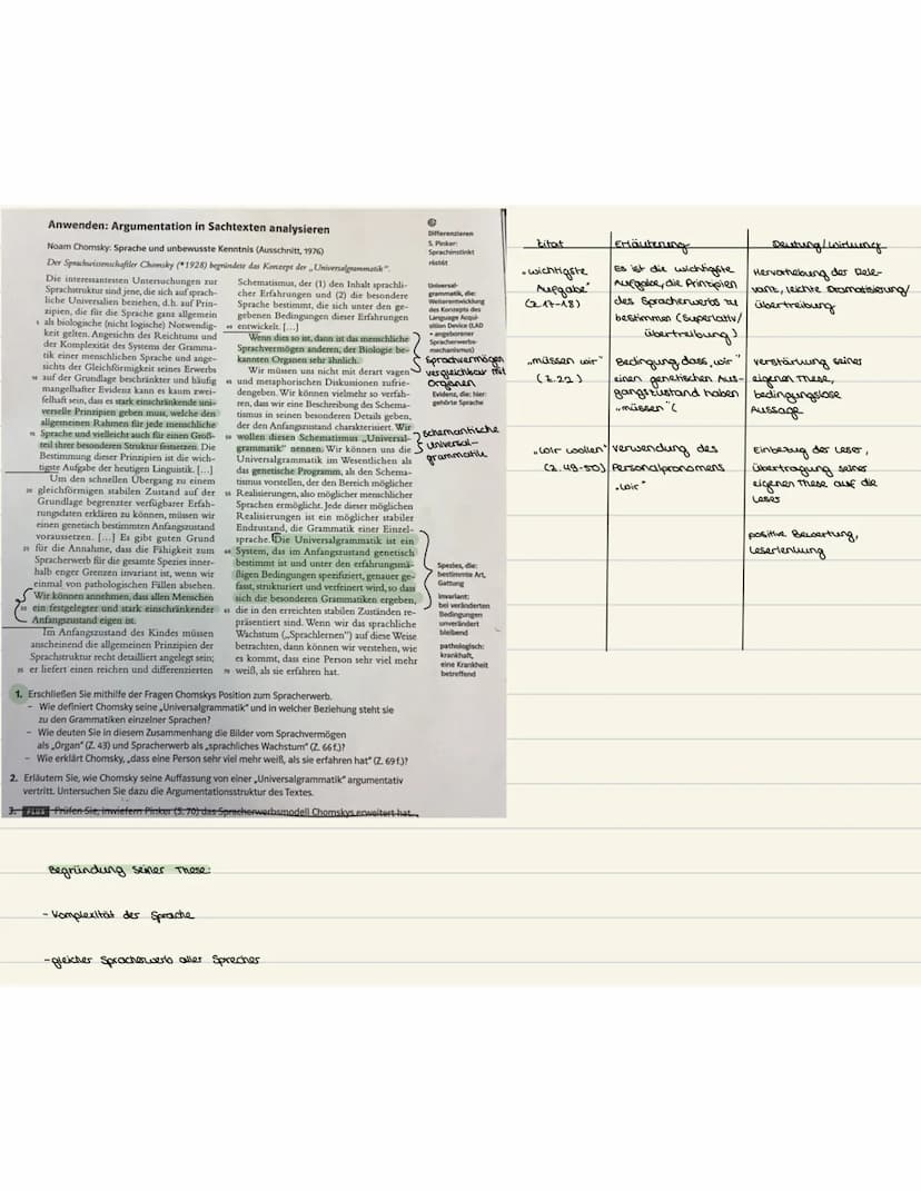 Anwenden: Argumentation in Sachtexten analysieren
Noam Chomsky: Sprache und unbewusste Kenntnis (Ausschnitt, 1976)
Der Sprachwissenschaftler