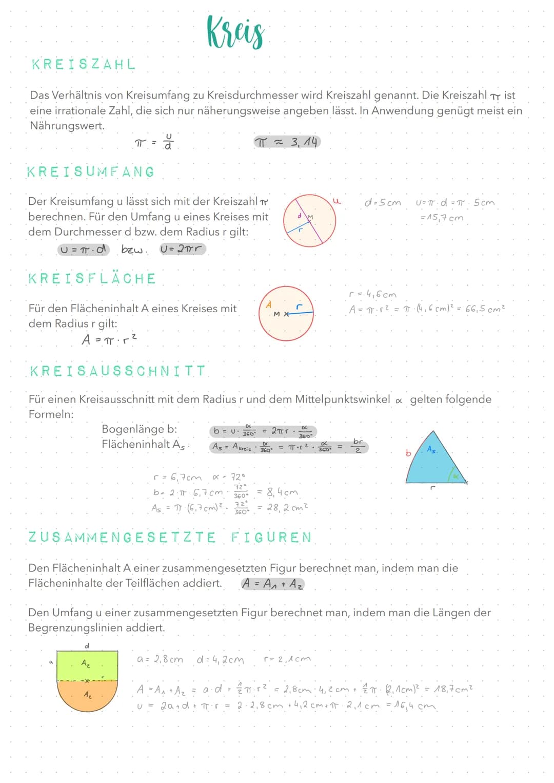 Kreis
KREISZAHL
Das Verhältnis von Kreisumfang zu Kreisdurchmesser wird Kreiszahl genannt. Die Kreiszahl Tr ist
eine irrationale Zahl, die s