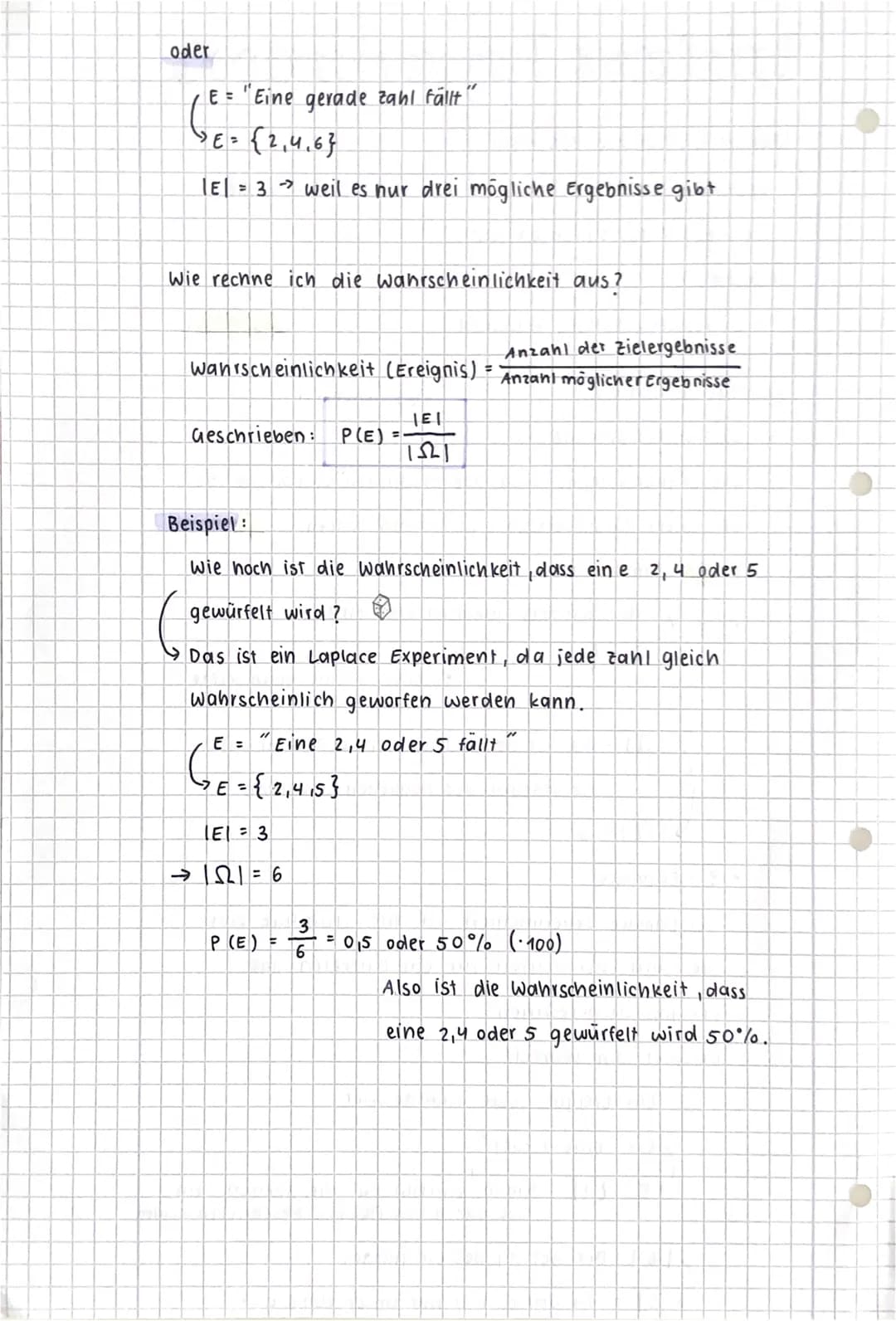 Laplace Experiment
Was ist ein Laplace Eperiment?
Es ist ein Zufallsexperiment bei dem jedes Ergebniss die
gleiche Wahrscheinlichkeit hat.
B