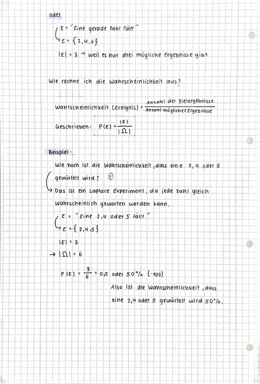 Laplace Experiment
Was ist ein Laplace Eperiment?
Es ist ein Zufallsexperiment bei dem jedes Ergebniss die
gleiche Wahrscheinlichkeit hat.
B