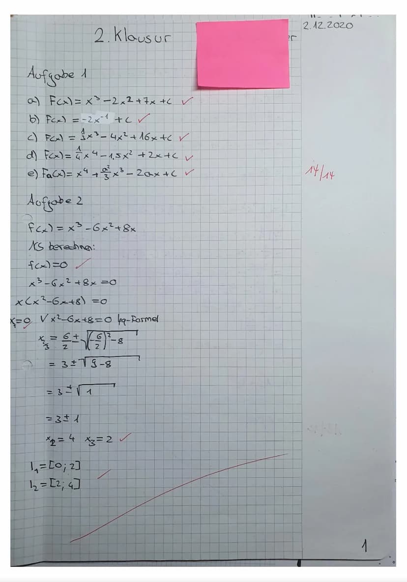 LK Mathematik Q1
2. Klausur
d) _ƒ(x)=x²-3x²+2x
443
Aufgabe 1)
Gib die Stammfunktionen an und vereinfache den Term:
a) f(x)=3x²-4x+7
X
a)
Hil