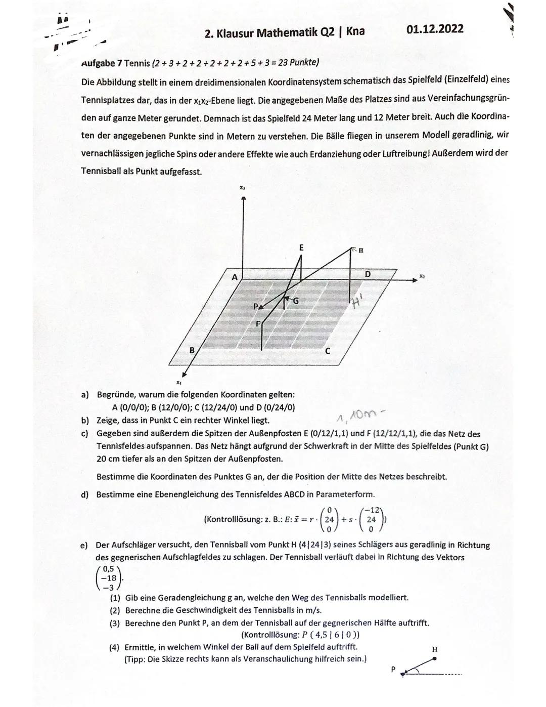 Nam
2. Klausur Mathematik Q2 | Kna
Aufgabe 1 Orthogonalität von Vektoren (4+2=6 Punkte)
Prüfungsteil A (ohne Hilfsmittel); Zelt: maximal 45 