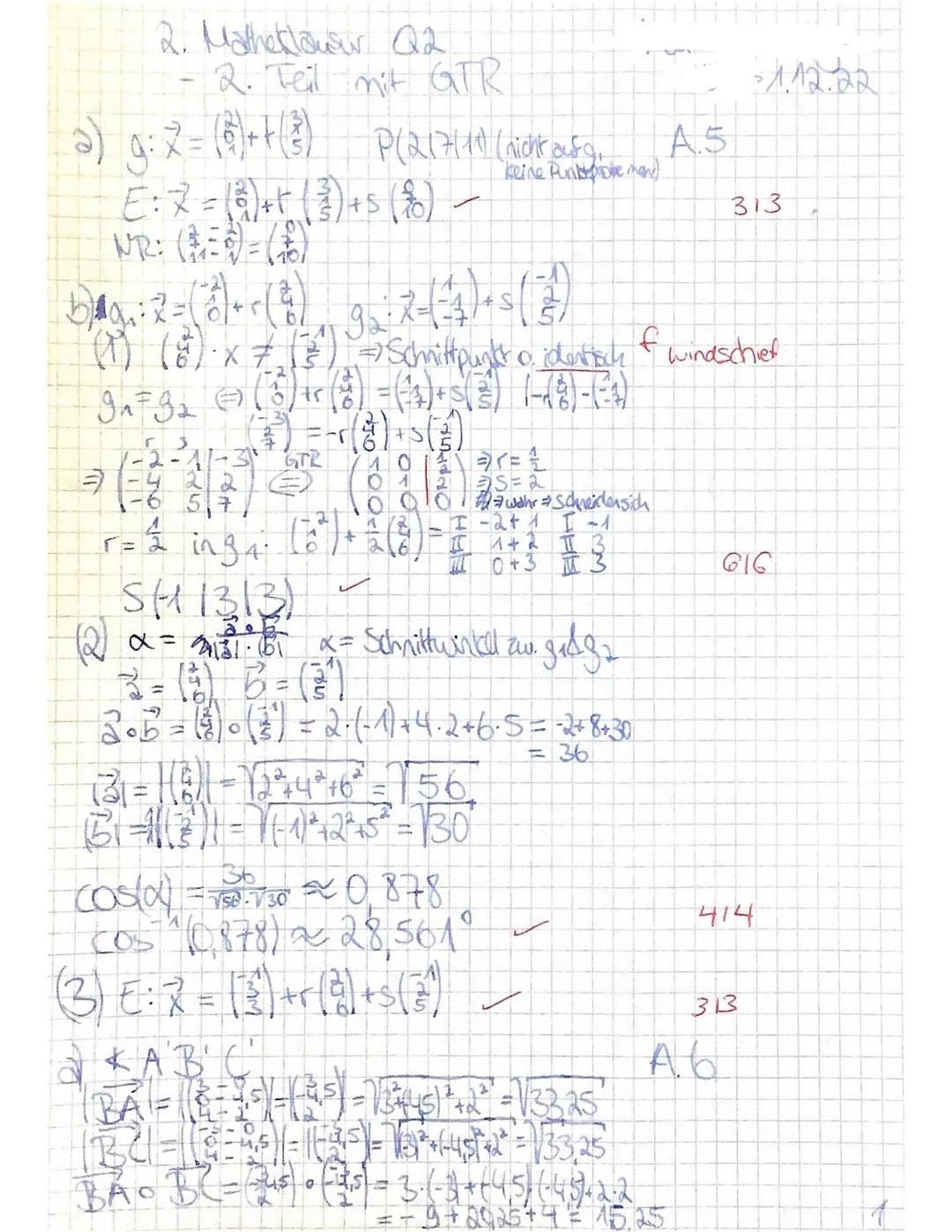 Nam
2. Klausur Mathematik Q2 | Kna
Aufgabe 1 Orthogonalität von Vektoren (4+2=6 Punkte)
Prüfungsteil A (ohne Hilfsmittel); Zelt: maximal 45 