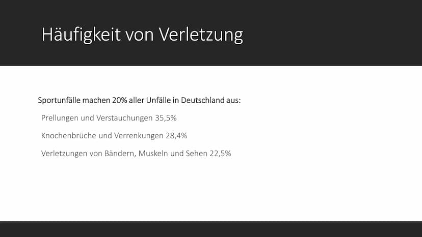 Sportverletzungen Unterschiede bei Sportverletzung
Endogene Verletzungen:
Verletzungen, die ohne
Fremdeinwirkung entstehen
Bespiele: Überans