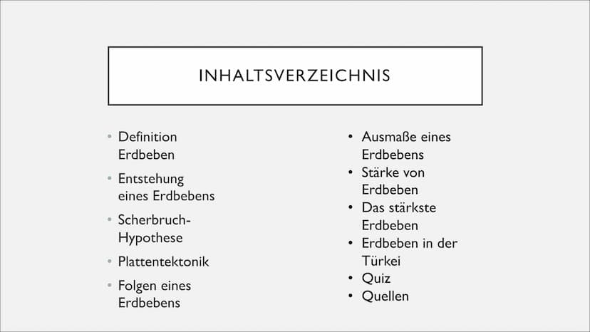 GEFÄHRDUNG VON
LEBENSRÄUMEN
Erdbeben • Definition
●
Erdbeben
• Scherbruch-
●
Hypothese
Entstehung
eines Erdbebens
●
INHALTSVERZEICHNIS
• Pla