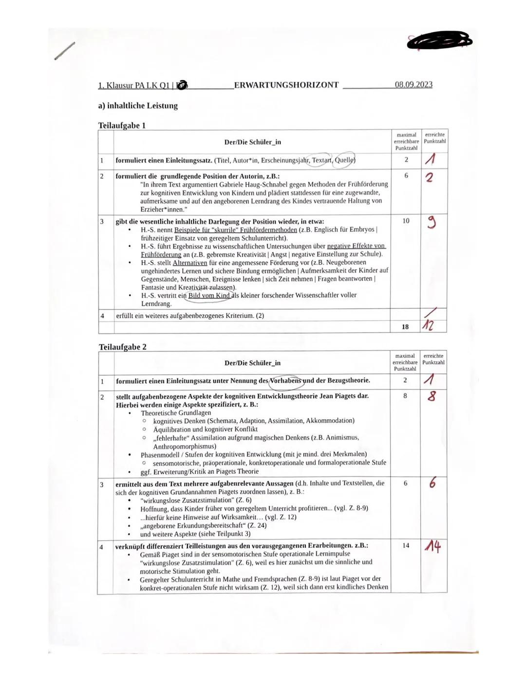 1. Klausur PA LK Q1
Aufgaben
Entwicklungstheorie_
Name:
08.09.2023
1. Formulieren Sie die grundlegende Position Gabriele Haug-Schnabels aus 