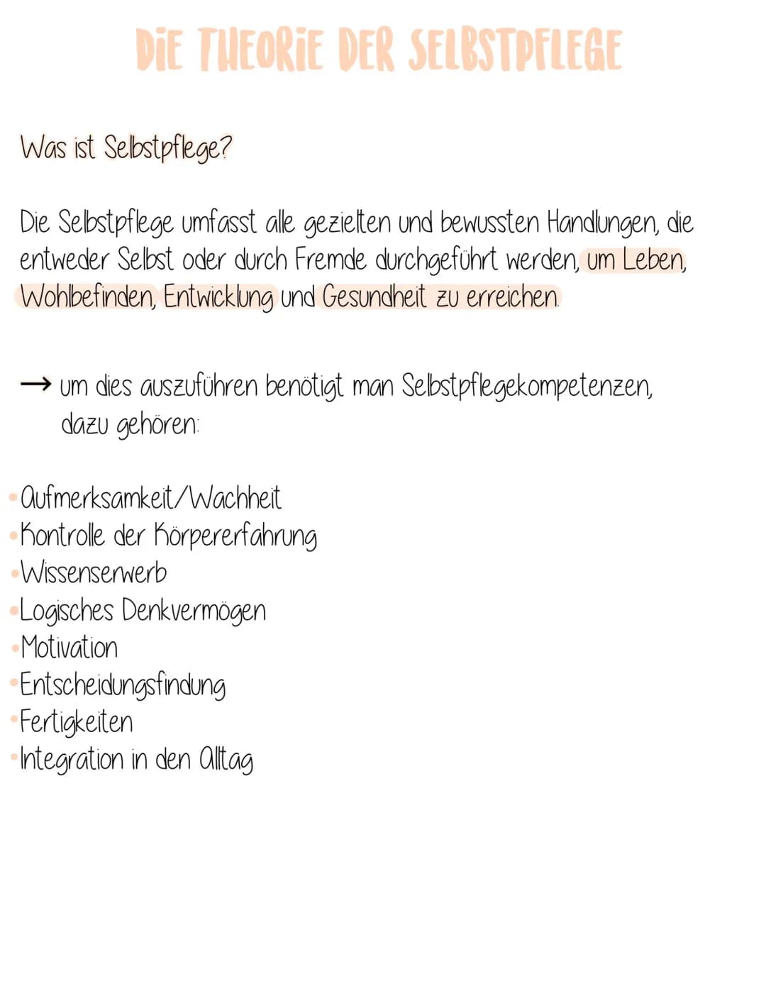 Das Pflegemobell nach DOROTHEA ORem
Das Pflegemittel setzt sich aus 3 Teiltheorie zusammen
Die Theorie der Selbstpflege
Die Theorie des Selb