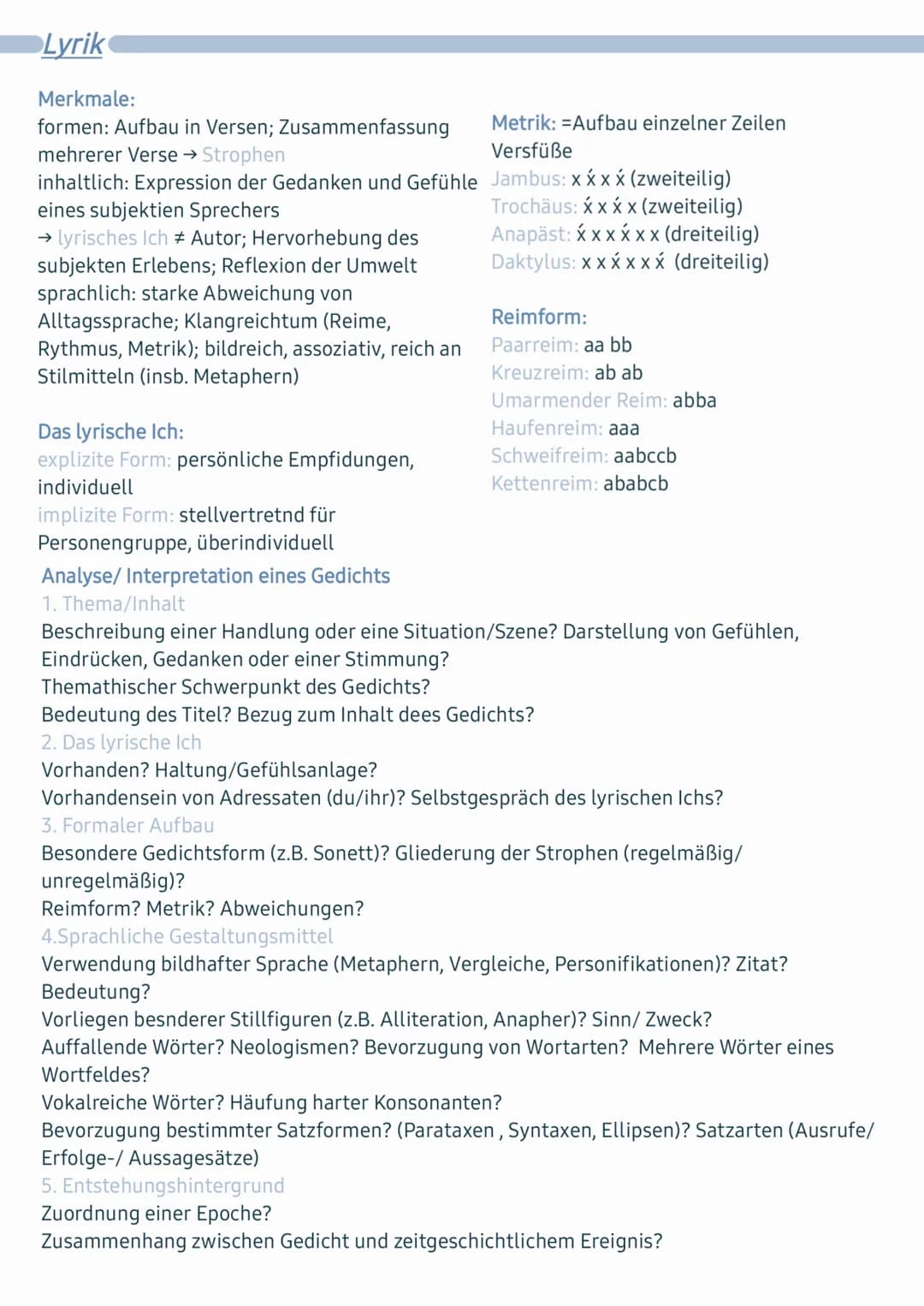 Lernzettel-Romantik
Romantik allgemein:
- Ausdruck innerer Gefühlswelt, Reise ins eigene Ich
- Kritik an die Aufklärung
- Motive: Sehnsucht,