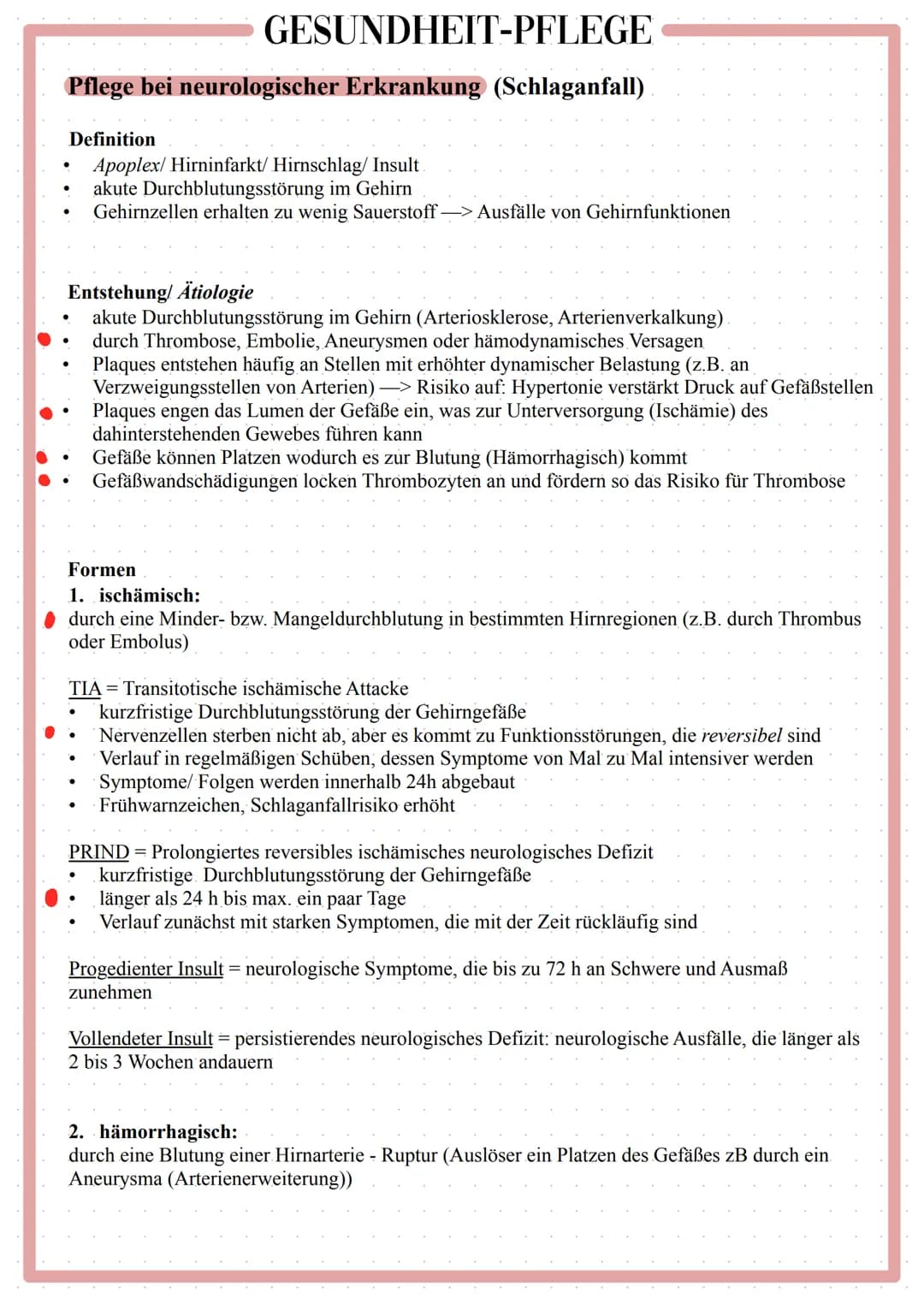 GESUNDHEIT-PFLEGE
Pflege bei neurologischer
Erkrankung Pflege bei neurologischer Erkrankung (Schlaganfall)
Definition
Apoplex/ Hirninfarkt/ 