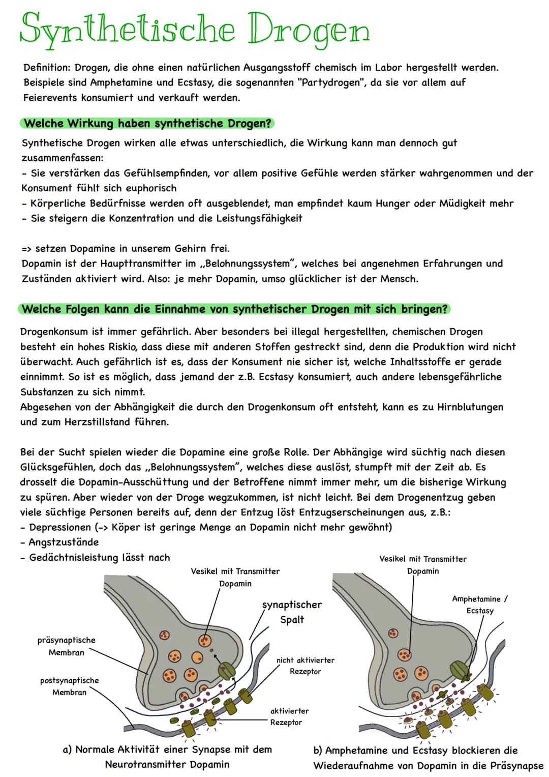 Synthetische Drogen
Definition: Drogen, die ohne einen natürlichen Ausgangsstoff chemisch im Labor hergestellt werden.
Beispiele sind Amphet