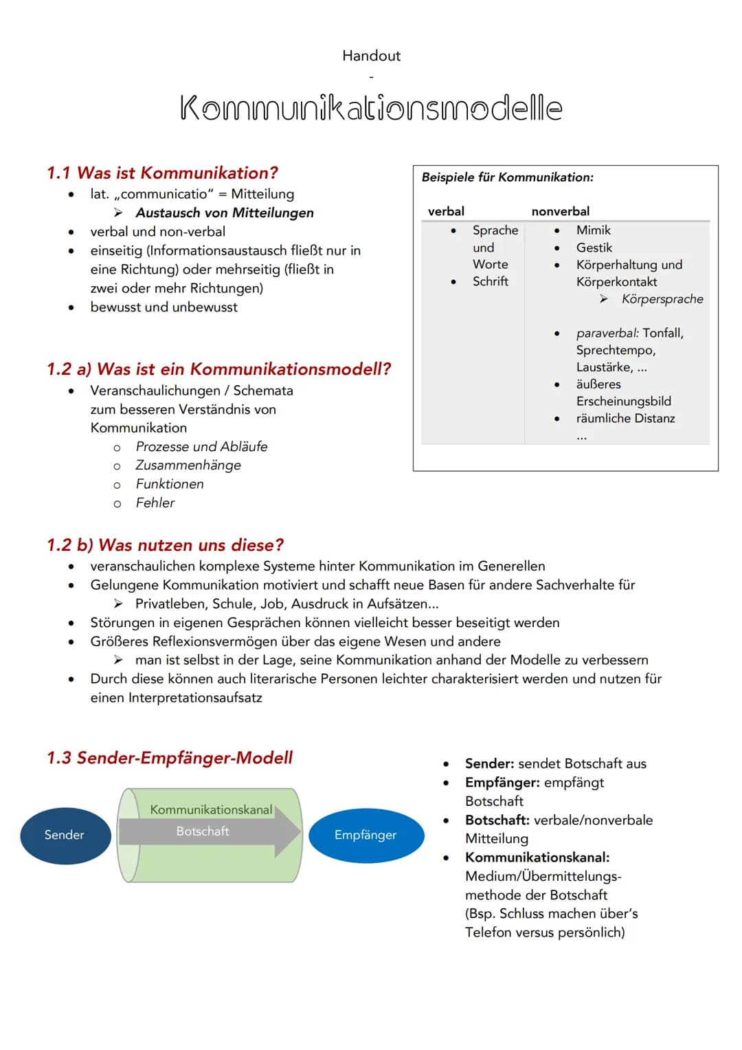 KOMMUNIKATIONSMODELLE 1.1 Was ist Kommunikation?
lat. ,,communicatio" = Mitteilung
Austausch von Mitteilungen
●
●
●
●
1.2 a) Was ist ein Kom