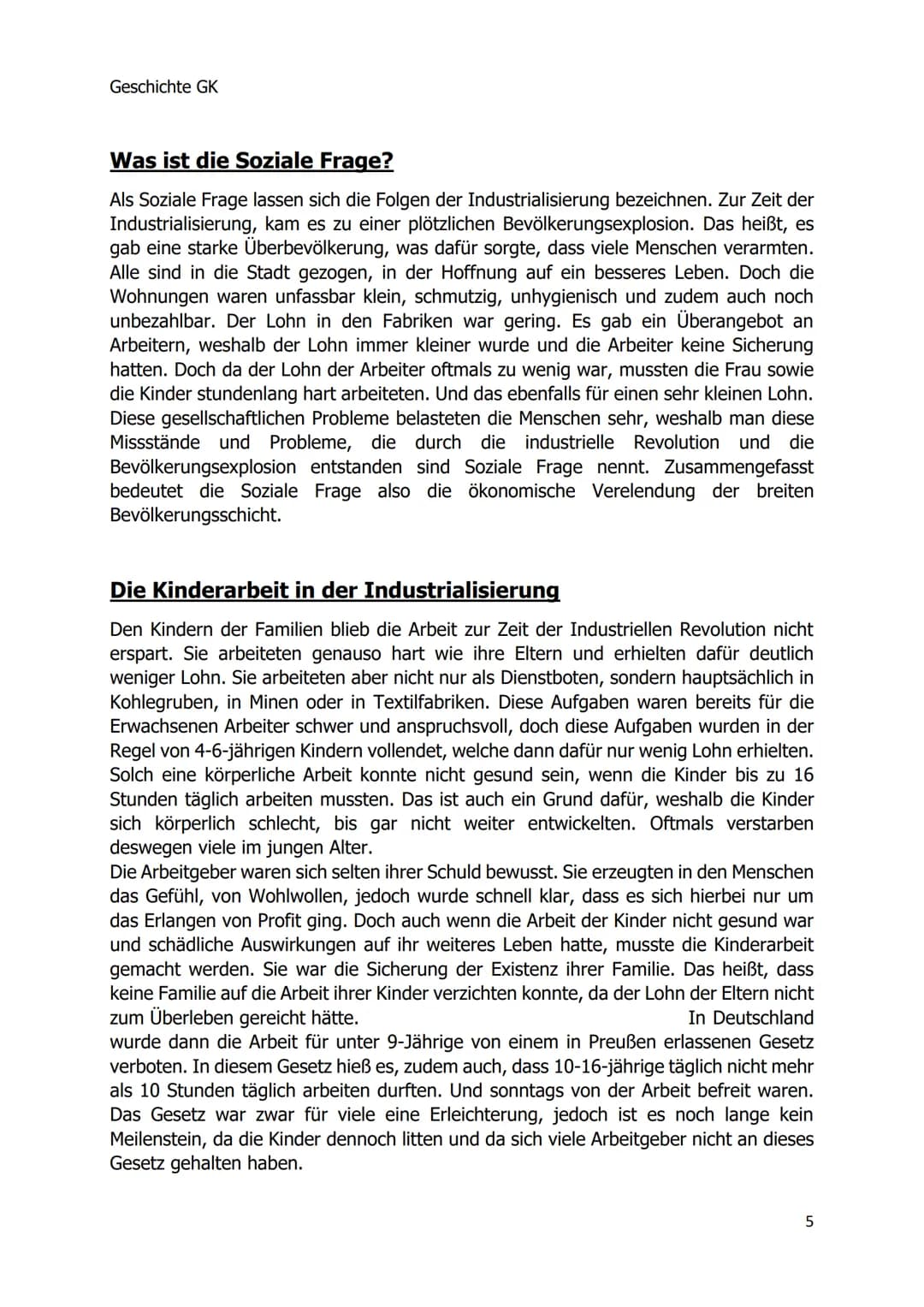 Geschichte GK
Die Auswirkungen der
Industrialisierung und
die Soziale Frage
Existierte Kinderarbeit nur zur Zeit der
Industrialisierung?
1 G