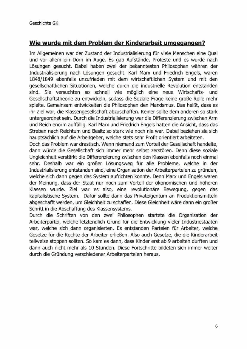Geschichte GK
Die Auswirkungen der
Industrialisierung und
die Soziale Frage
Existierte Kinderarbeit nur zur Zeit der
Industrialisierung?
1 G