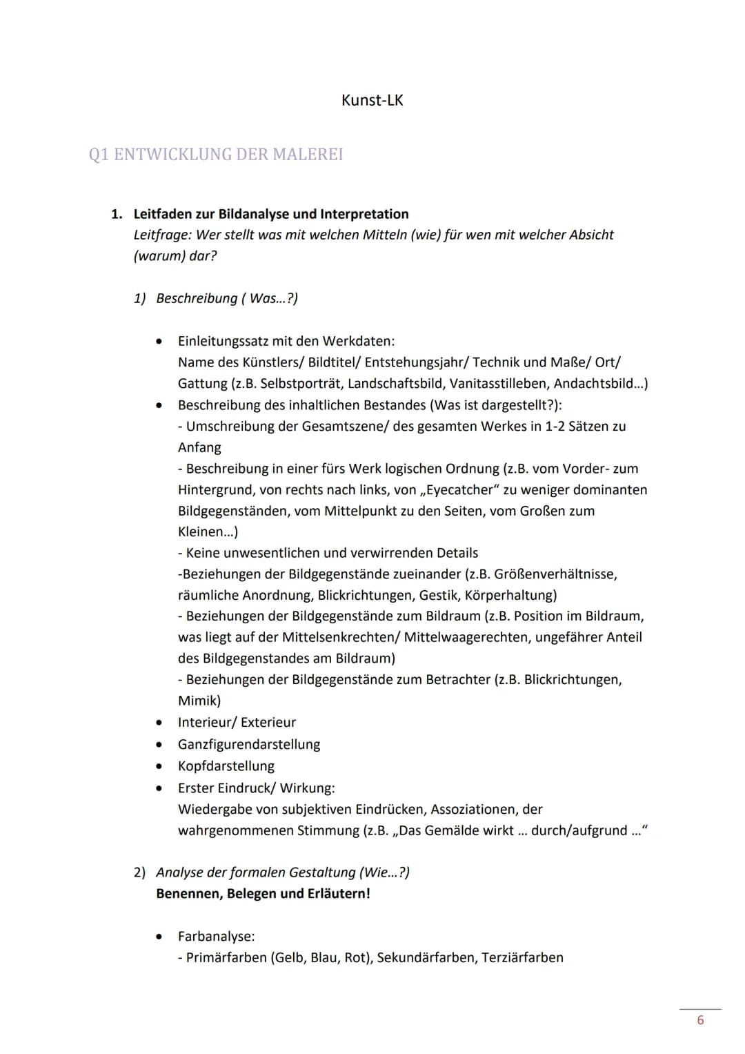 Inhaltsverzeichnis
Schwerpunktthemen
Q1 Entwicklung der Malerei
1. Leitfaden Bildanalyse
2. Leitfaden Grafik
3. Überblick über die Kunstgesc