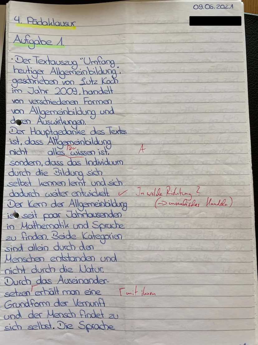 Aufgabe 3.
- Im folgendem Text steht die
Frage, inwiefern Allgemeinbildung
als Mittel zur Verhinderung von
gewalttätigem Verhalten dienen
ka