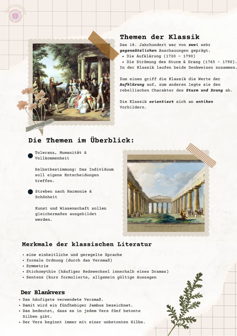 Weimarer Klassik
Auf einen Blick:
• Zeitraum: 1786-1832
Einordnung: folgt auf Aufklärung,
parallel zur Romantik
. bedeutende Ereignisse: die