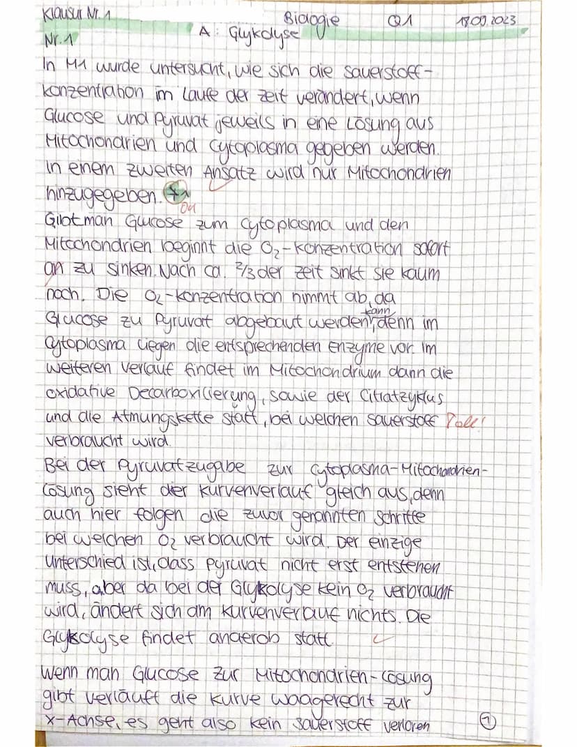 M1
1. Klausur Biologie GK Q1, 135 Minuten,
Lokalisation der Glykolyse
In einem ersten Versuchsansatz wurden zu Mitochondrien und Cytoplasma 