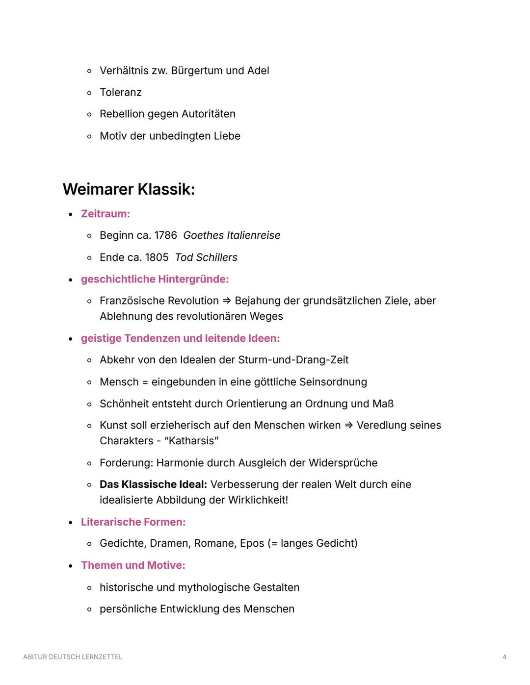 ABITUR DEUTSCH LERNZETTEL
Epochen
Barock:
Zeitraum:
• ca. 1600 bis ca. 1720
• stark von Gegensätzen geprägt → Leben und Tod, Glaube und Genu
