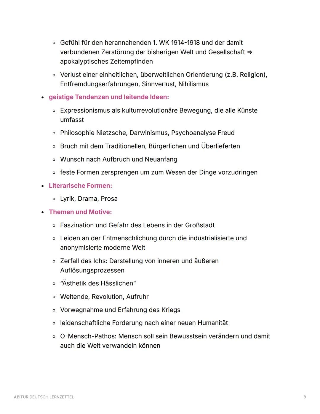 ABITUR DEUTSCH LERNZETTEL
Epochen
Barock:
Zeitraum:
• ca. 1600 bis ca. 1720
• stark von Gegensätzen geprägt → Leben und Tod, Glaube und Genu