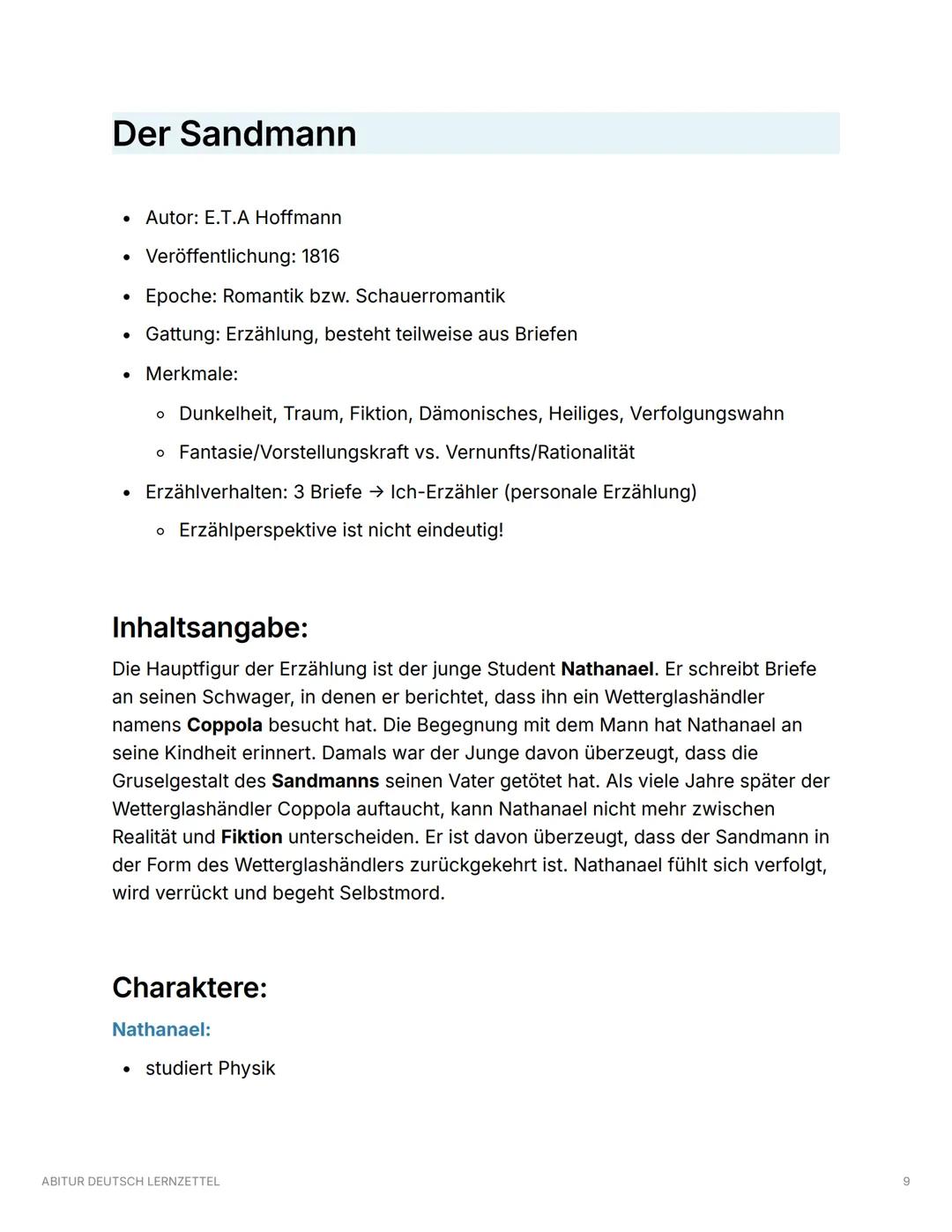 ABITUR DEUTSCH LERNZETTEL
Epochen
Barock:
Zeitraum:
• ca. 1600 bis ca. 1720
• stark von Gegensätzen geprägt → Leben und Tod, Glaube und Genu