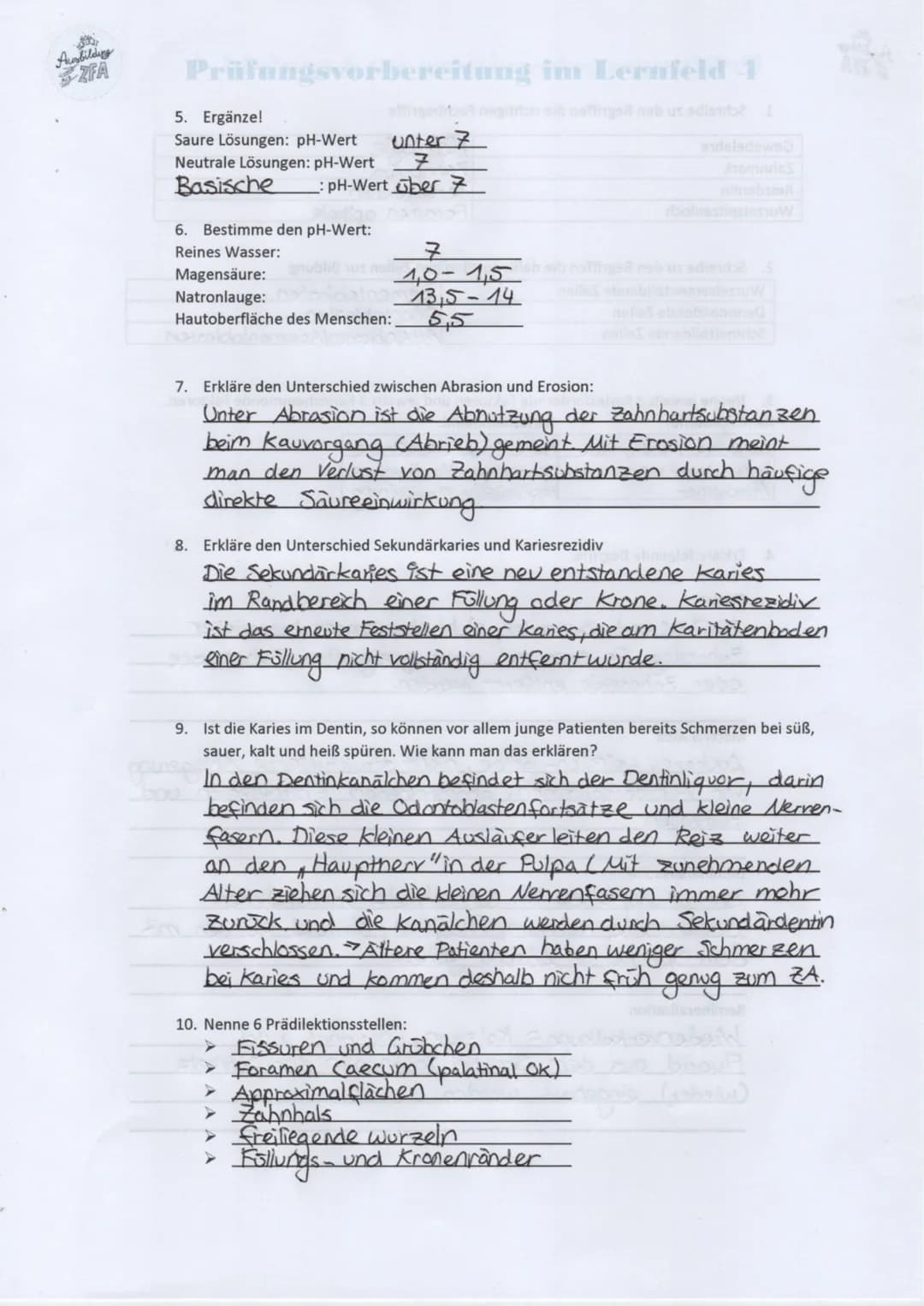 Ausbildung
ZFA
Prüfungsvorbereitung im Lernfeld 4
1. Schreibe zu den Begriffen die richtigen Fachbegriffe
Gewebelehre
Zahnmark
Reizdentin
Wu